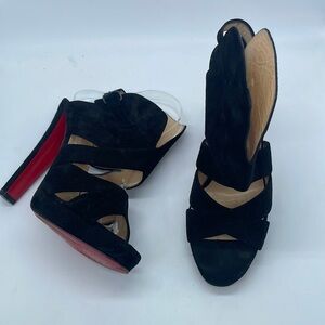 Christian Louboutin Black Suede leather Apron lili 120 heels 39.5